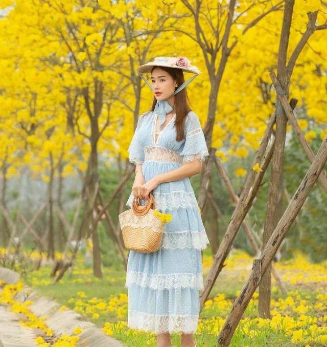 woman, model, park, trees, leaves, foliage, flora, style, fashion, nature, yellow